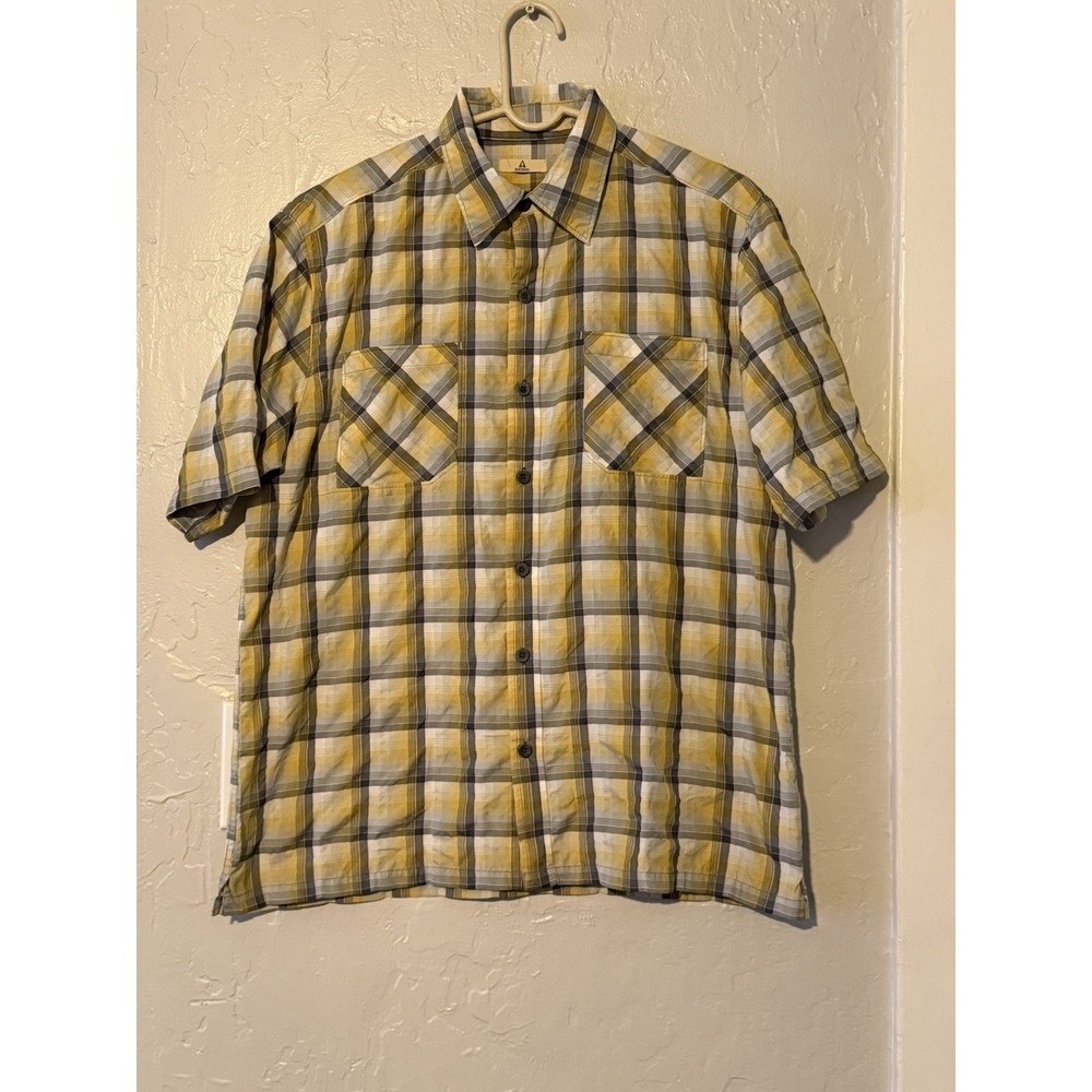 Ascend Men's Plaid Short Sleeve Button-Up Shirt Outdoor Casual Yellow Size Large
